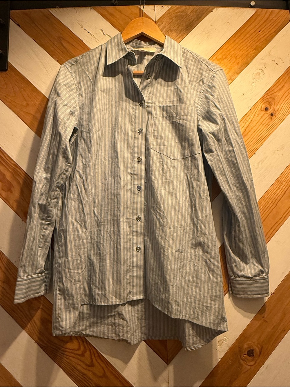 Michael Kors Light Blue & White Striped Button-Up Shirt